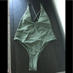 Brazilian cut one piece deep v front swimsuit..